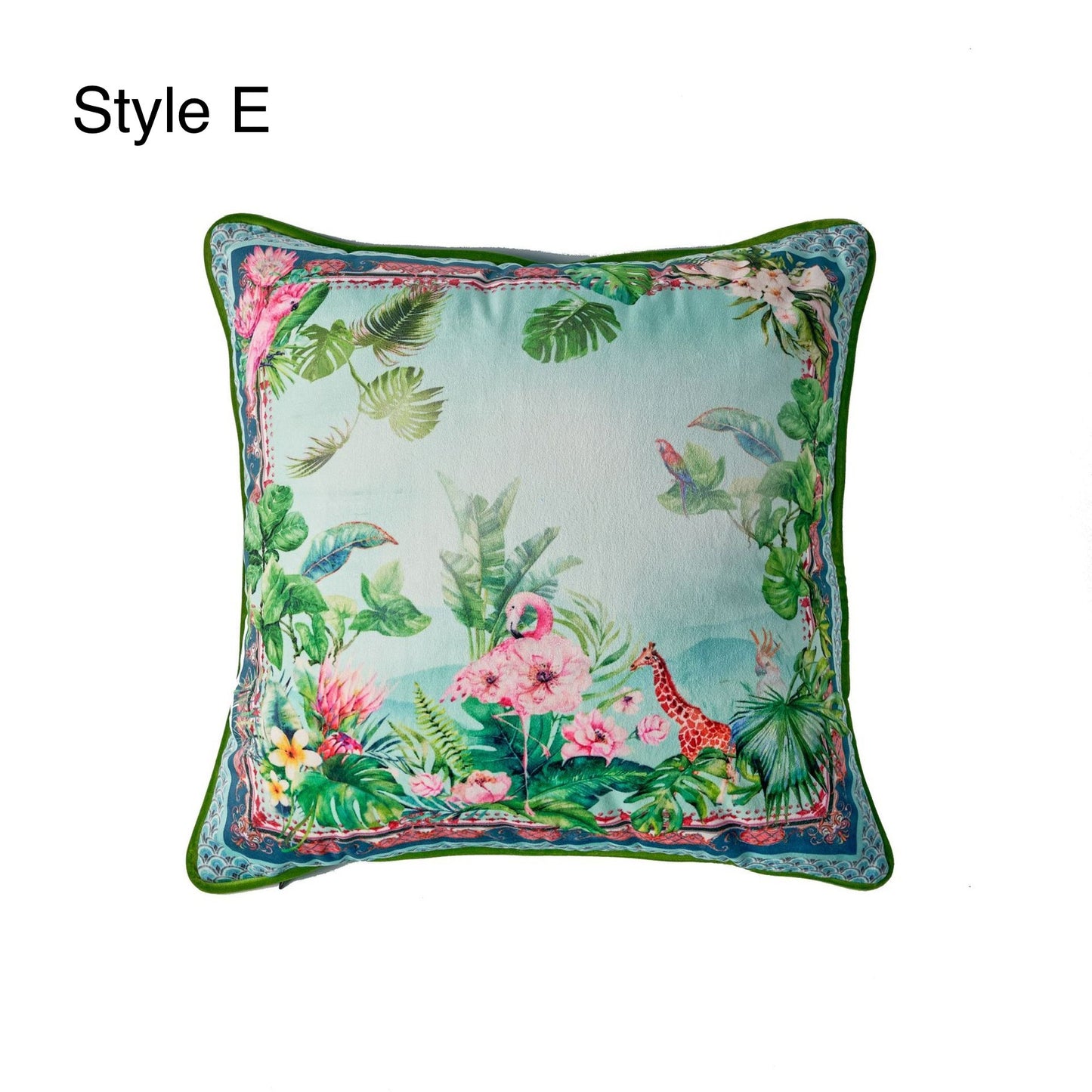 Blue Nature and Animal Pattern Velvet Cushion Cover