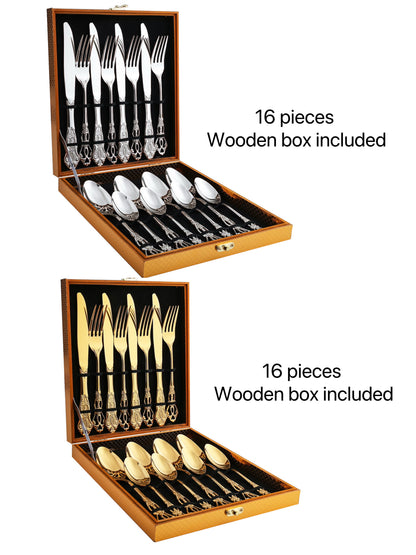 Gold and Silver Cutlery Set with a Box