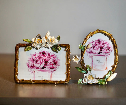 Enamal Photo Frame with Flowers and Birds