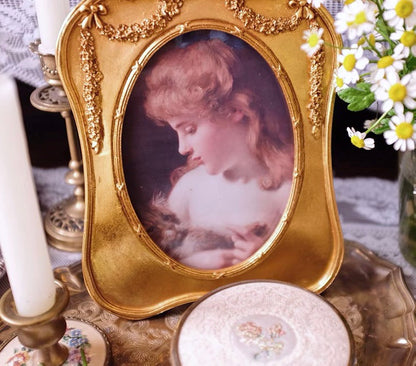 Vintage Inspired Gold Photo Frame with Roses