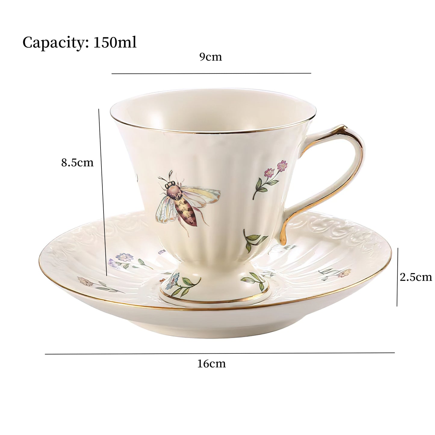 Vintage Style Ceramic Tea Set with Dragonfly and Butterfly Pattern