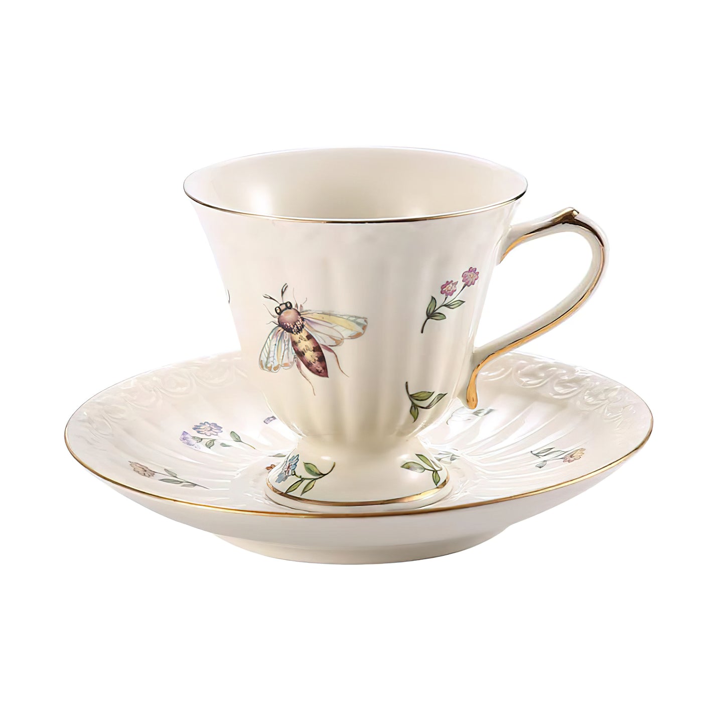 Vintage Style Ceramic Tea Set with Dragonfly and Butterfly Pattern