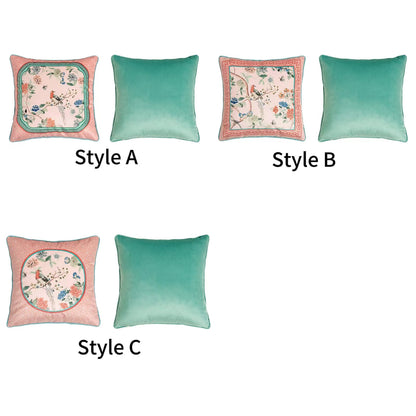 Japanese Style Green and Pink Velvet Cushion Cover