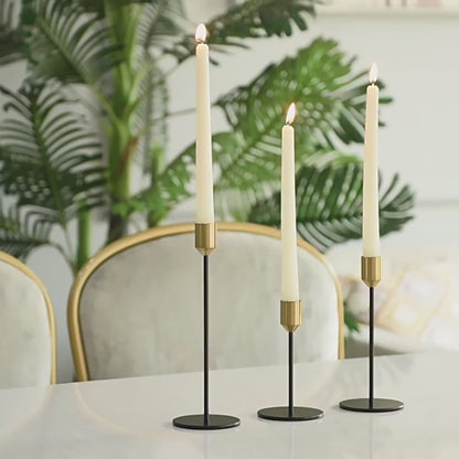 3 Piece Black and Gold Contrast Candlestick Holders Set