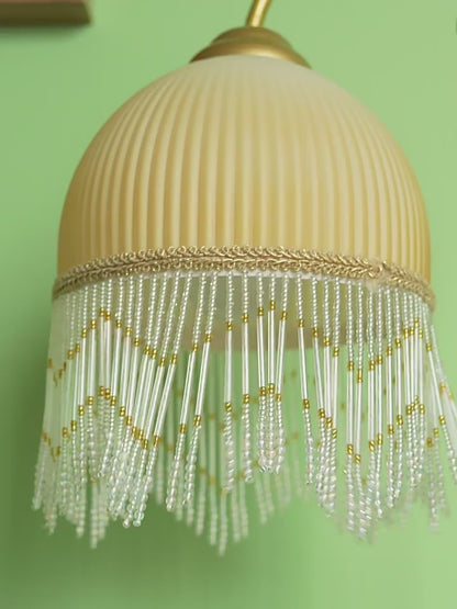 Table Lamp with Yellow Shade and Beaded Fringe