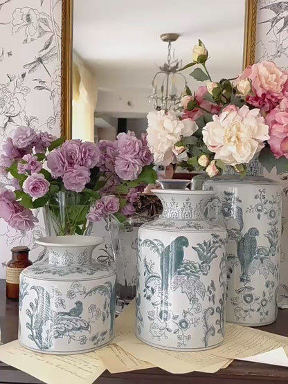 Japanese Style Blue and White Porcelain Peony Vase