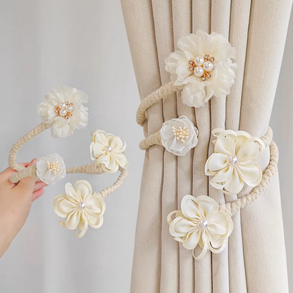 Elegant Floral Curtain Tiebacks with Pearls