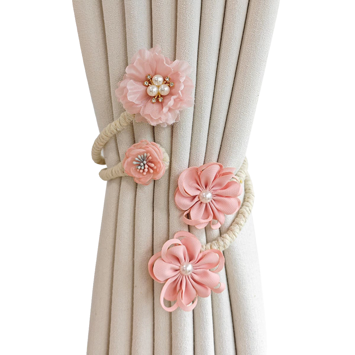 Elegant Floral Curtain Tiebacks with Pearls