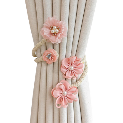 Elegant Floral Curtain Tiebacks with Pearls