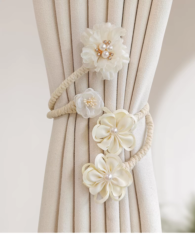 Elegant Floral Curtain Tiebacks with Pearls