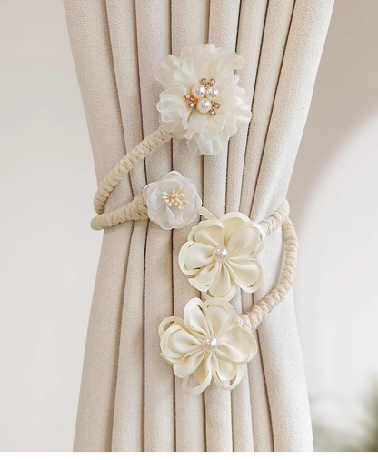 Elegant Floral Curtain Tiebacks with Pearls