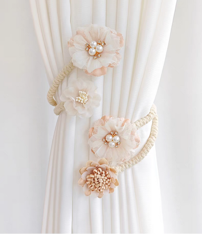 Elegant Floral Curtain Tiebacks with Pearls