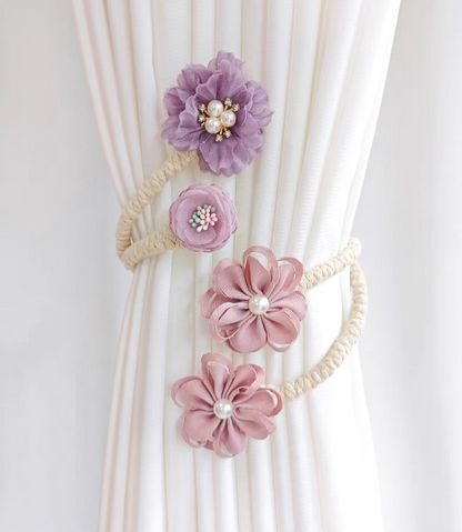 Elegant Floral Curtain Tiebacks with Pearls