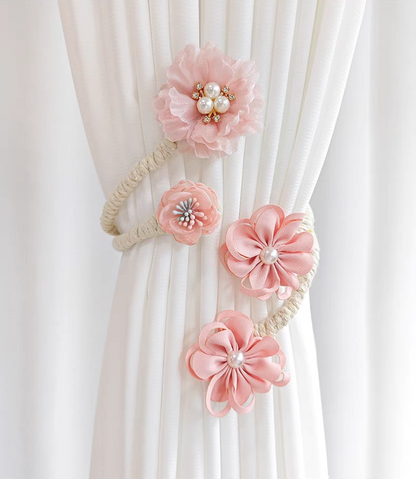 Elegant Floral Curtain Tiebacks with Pearls