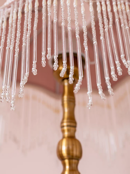 Table Lamp with Pink Velvet Shade and Beaded Fringe