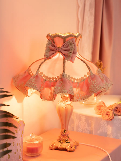 Pink Table Lamp with Lace and Bow Shade