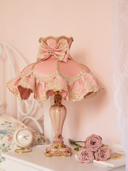 Pink Table Lamp with Lace and Bow Shade