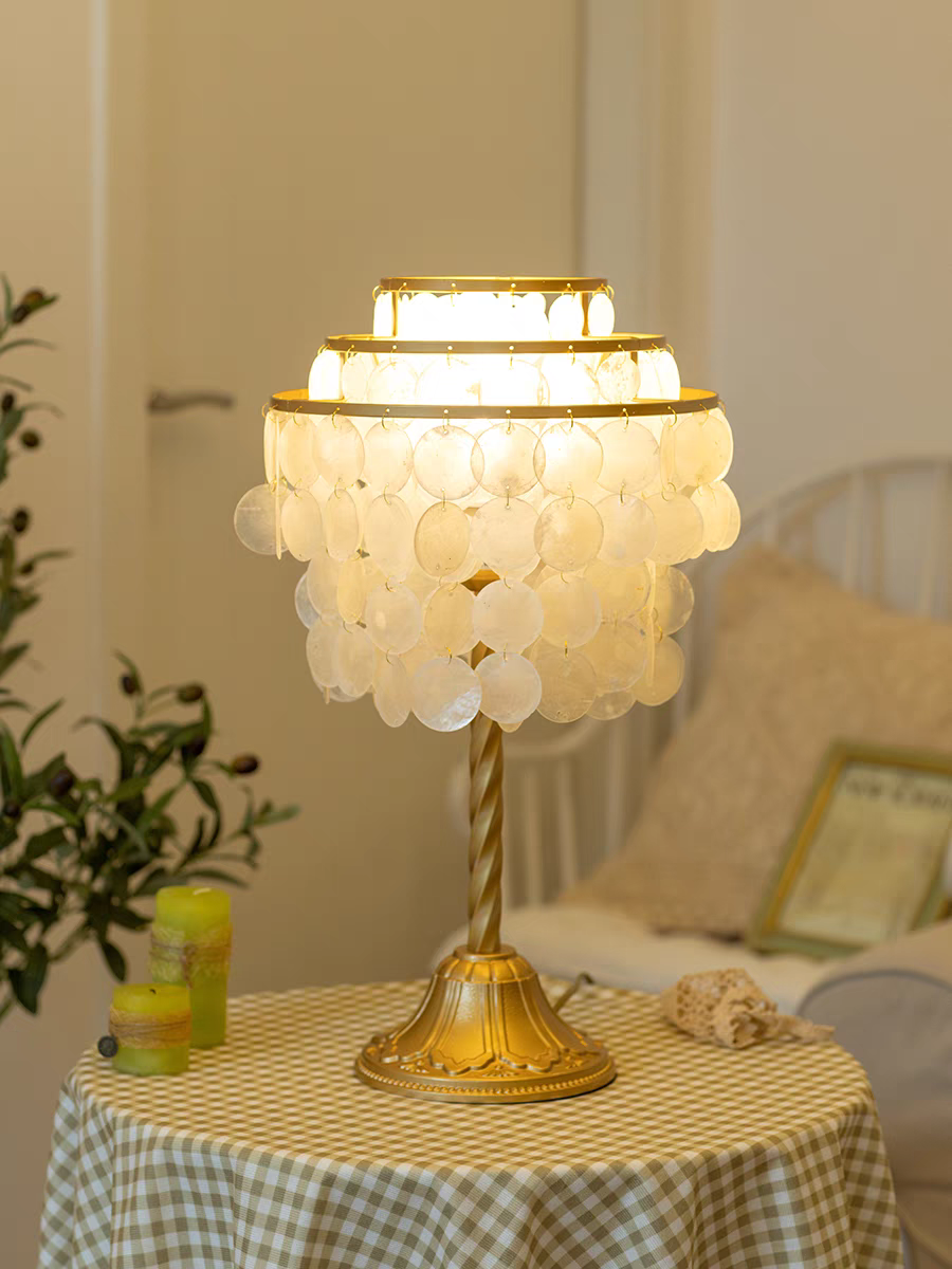 Table Lamp with Mother of Pearl Beaded Shade