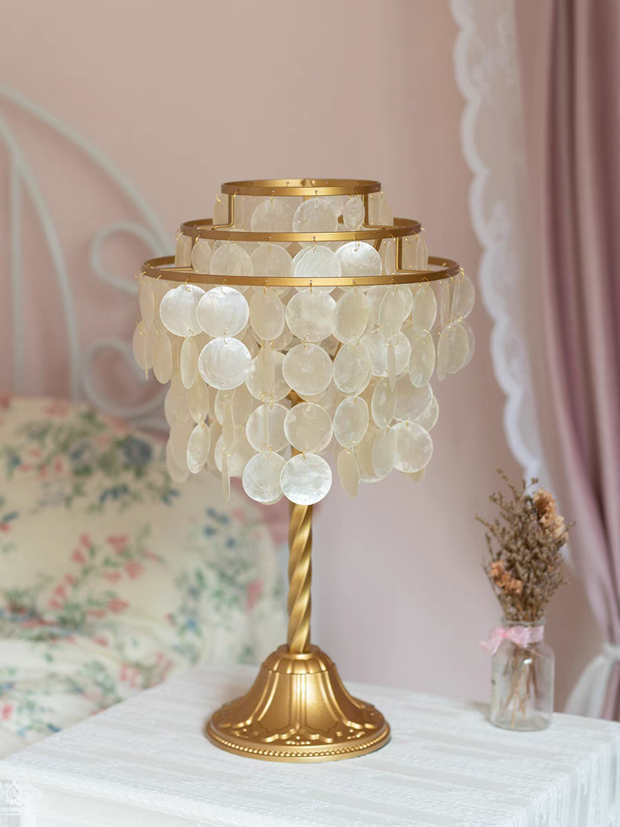 Table Lamp with Mother of Pearl Beaded Shade