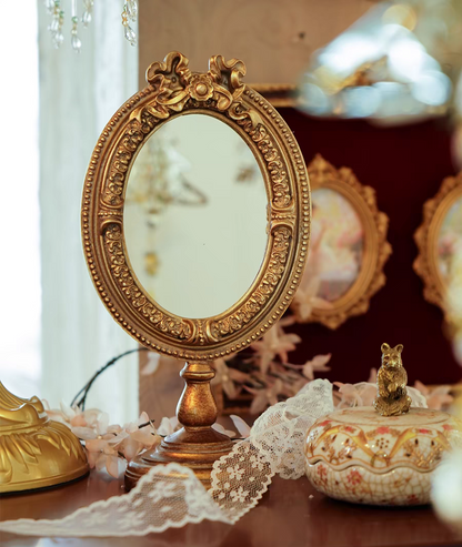 Vintage Inspired Gold Photo Frame and Mirror with A Stand