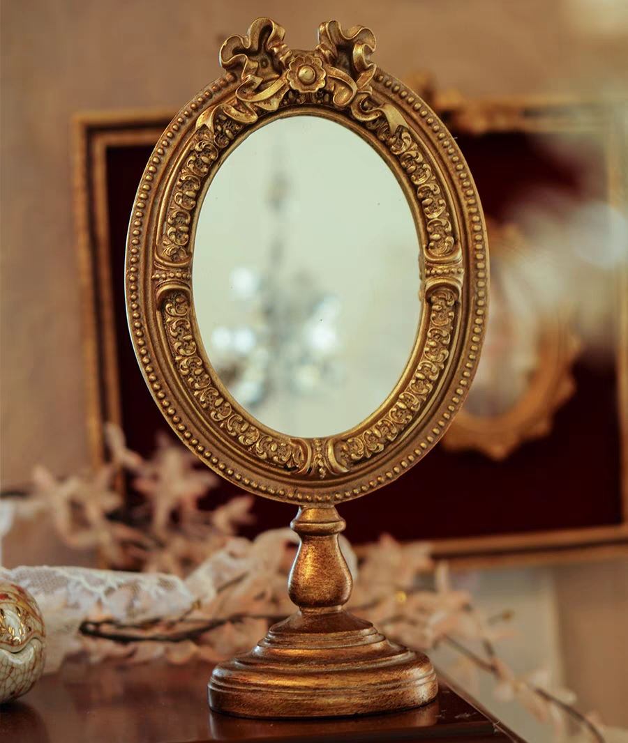 Vintage Inspired Gold Photo Frame and Mirror with A Stand